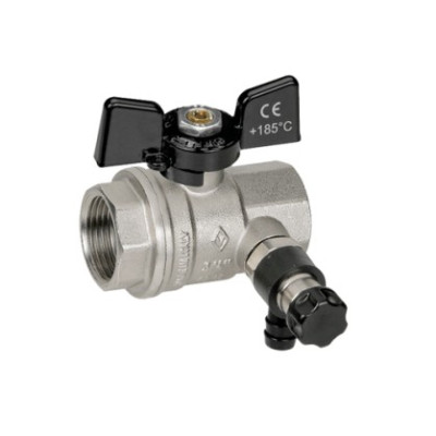 Кран Bugatti шаровой ВВ 1/2' с заглушкой 1/4" и дренажным вентилем, бабочка OREGON серия 332 полный проход