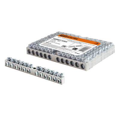 Шина TDM ELECTRIC "N" нулевая 6х9мм 12/1 (12 групп/крепеж по центру) никелированная