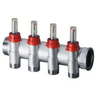 Запорный коллектор FAR 1" 4 отвода М24х19 с расходомерами