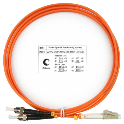 Оптический патч-корд LC-ST Cabeus FOP-62-LC-ST-1,5m 62,5/125 (ОМ1) 1.5 метра