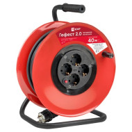 Удлинитель на катушке EKF PROxima Гефест 2.0 4 гнезда 40м с заземлением и предохранителем КГ 3*1,5 16А 3,5кВт