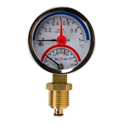 Термоманометр Экомера МД04-63мм 0..1МПа 0..120С G1\4 с переходником на G1\2