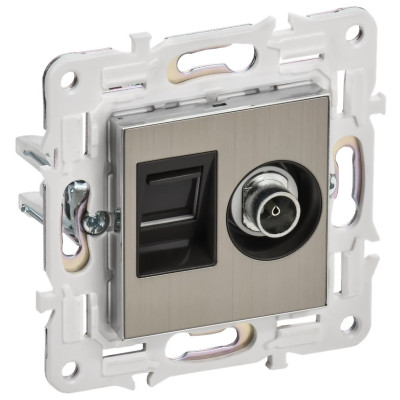 SKANDY Розетка двойная TV+RJ45 кат.5E SK-A14N металл никель IEK