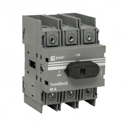 Рубильник EKF TwinBlock 3-полюсной 80А с рукояткой управления