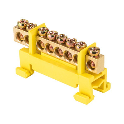 Шина нулевая ekf proxima pe 6х9 8 отверстий латунь желтая изолятор тип стойка на din-рейку