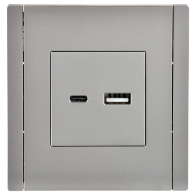 FORTE&PIANO Розетка USB A+C 3,1А FP550 сталь IEK