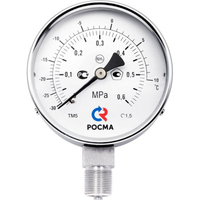 Мановакуумметр Росма ТМВ-511Р.00(-0,1-1,5MPa)/(-70-+40C)M20x1,5.1,5.NH3.Двойная шкала ЧЕРН
