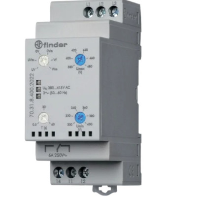 Реле контрольное FINDER 70 для 3х-фазных сетей пониженное/повышенное напряжение 1CO 6А