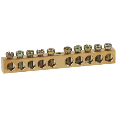 Шина ЭРА NO-122-15 PEN земля-ноль 6х9мм 10/1 латунная с креплениями по центру