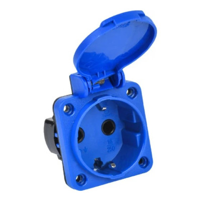Силовой разъем IEK Magnum 2P+PE 16А IP54 РП12-3 с защ. крышкой с заземлением синий
