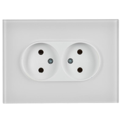 SKANDY Розетка 2-местная без заземления без защитных шторок для плоской вилки 10А SK-R03W стекло арктический белый IEK
