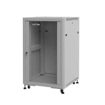 Шкаф напольный 19" Netko 15U серия Optima (600х800х822), передняя дверь стекло, серый, разобранный (упакован в 3 коробки)