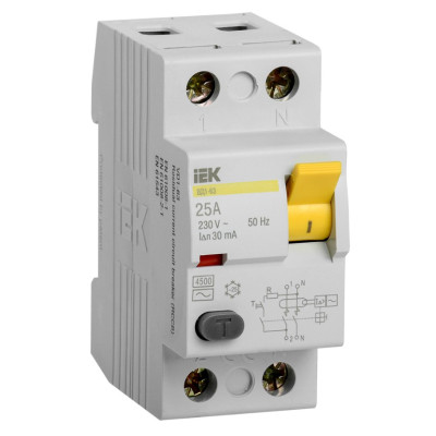 Выключатель дифференциальный (УЗО) IEK ВД1-63 2Р 25А 30мА