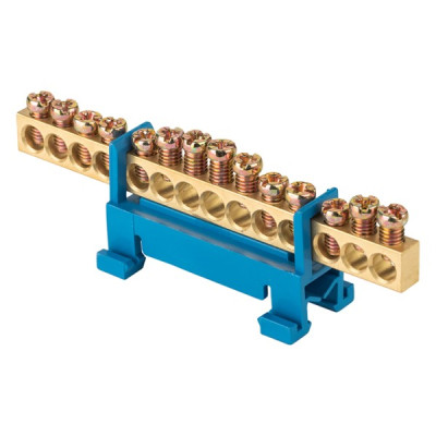 Шина нулевая EKF PROxima N 6х9 14 отверстий синий изолятор тип "Стойка" на DIN-рейку латунь