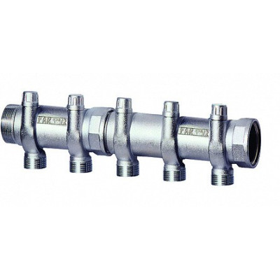 Запорный коллектор FAR 1 1/2" 5 отводов М33х1,5 для труб 20-26 мм