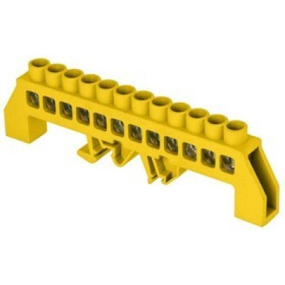 Шина "PE" (земля-ноль) EKF 12 отверстий 8х12 мм на DIN-рейку нейлоновый корпус (желтый) латунь PROxima sn0-125-12-dpe