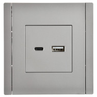 FORTE&PIANO Розетка USB A+C 18Вт FP551 сталь IEK