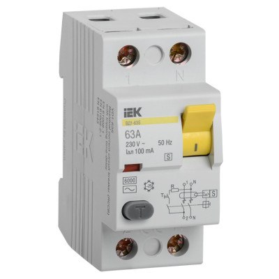 Выключатель дифференциальный (УЗО) IEK ВД1-63S 2Р 63А 100мА