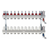Блок коллекторный Kromwell с термостатическими клапанами и расходомерами 1" 11 выходов 3/4" "евроконус"