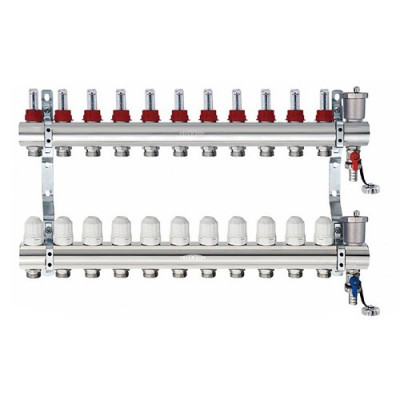 Блок коллекторный Kromwell с термостатическими клапанами и расходомерами 1" 11 выходов 3/4" "евроконус"
