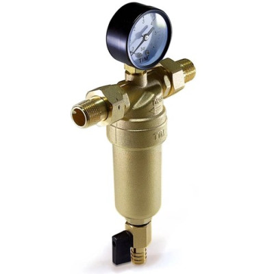 Фильтр промывной TIM 1 с манометром (корпус прозрачный, для хол. воды)
