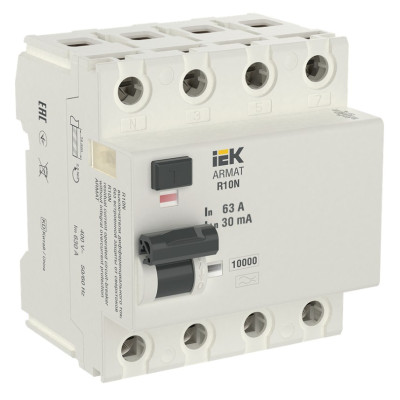 Выключатель дифференциального тока IEK ARMAT R10N 4P 63А 30мА тип A