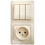 Блок Systeme Electric Glossa розетка + выключатель трехклавишный бежевый