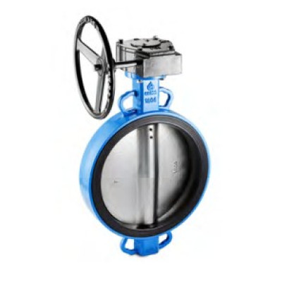 Затвор дисковый поворотный GROSS, DN 400, PN 10/16, корпус ковкий чугун GGG40 (ВЧШГ), диск хром чугун GGG40, редуктор