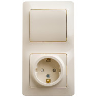 Блок Systeme Electric Glossa розетка с заземлением со шторками + выключатель одноклавишный бежевый