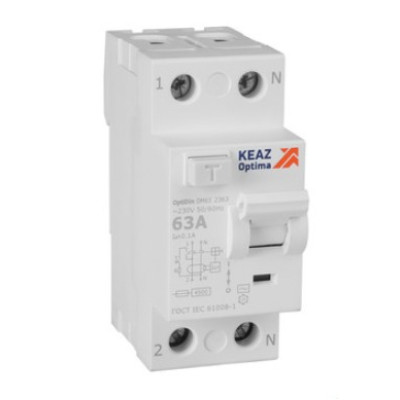 Выключатель дифференциального тока (УЗО) КЭАЗ OptiDin DM63-2363-AC-4,5-УХЛ4 без защиты от сверхтоков 2П 63А 100мА AС 4,5кА