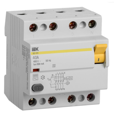 Выключатель дифференциальный (УЗО) IEK ВД1-63S 4Р 40А 300мА