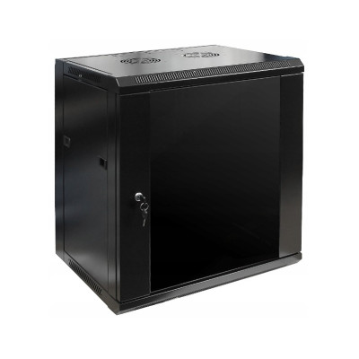 Шкаф настенный 12U Netko серия WM (600х600х635), передняя дверь стекло, собранный, черный