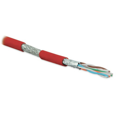 Кабель витая пара Hyperline SFTP4-C6A-S23-IN-LSZH-RD-500 (500 м) каждая пара в фольге, общий экран - медная оплетка, для внутренней прокладки, нг(A)-HF, –20°C – +60°C,
