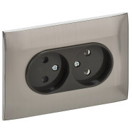 SKANDY Розетка 2-местная без заземления без защитных шторок 10А в сборе SK-R10N металл никель IEK