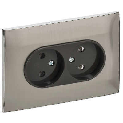 SKANDY Розетка 2-местная без заземления без защитных шторок 10А в сборе SK-R10N металл никель IEK