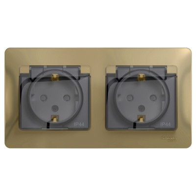Systeme Electric Glossa Титан Розетка 2-ая с/з, со шторками, в сборе, IP44