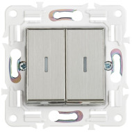 SKANDY Выключатель 2-клавишный проходной с индикацией 10А SK-V10N металл никель IEK