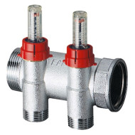 Запорный коллектор FAR 1" 2 отвода М24х19 с расходомерами