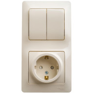 Блок Systeme Electric Glossa розетка с заземлением со шторками + выключатель двухклавишный бежевый