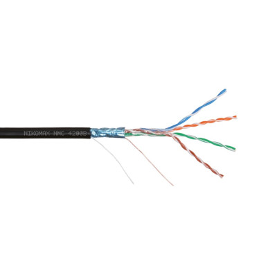 Кабель NIKOMAX F/UTP 4 пары, Кат.5e (Класс D), тест по ISO/IEC, 100МГц, одножильный, BC (чистая медь), 24AWG (0,51мм), полиэтилен, внешний, черный, 305м