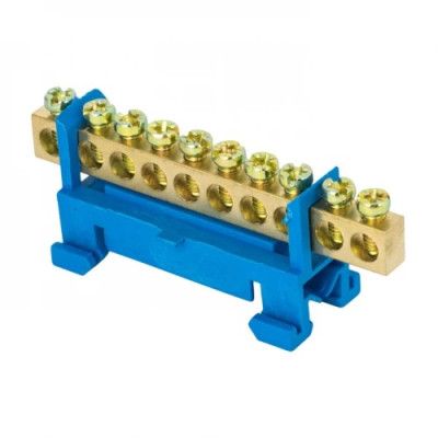 Шина нулевая EKF N 6х9 10 отверстий синий изолятор тип "Стойка" на DIN-рейку латунь PROxima sn0-63-10-sb