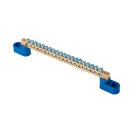 Шина "0" N (6х9мм) EKF 20 отверстий латунь 2 синих угловых изолятора PROxima sn0-2-63-20