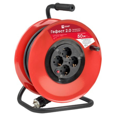 Удлинитель на катушке EKF PROxima Атлант 2.0 4 гнезда 50м с заземлением КГ 3*1,5 16А 3,5кВт IP44