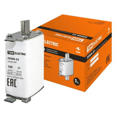 Плавкая вставка предохранителя TDM ППНН-33 габ.00C, 10А