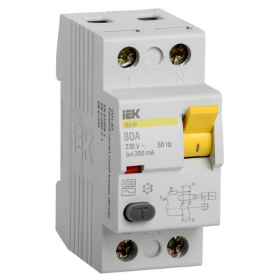 Выключатель дифференциальный (УЗО) IEK ВД1-63 2Р 80А 300мА