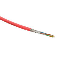 Hyperline SFUTP4-C5E-S24-IN-PVC-RD-305 (305 м) Кабель витая пара SF/UTP, категория 5e, 4 пары(24 AWG), одножильный(solid), экран - фольга + медная оплетка, PVC, –20°C – +75°C, красный