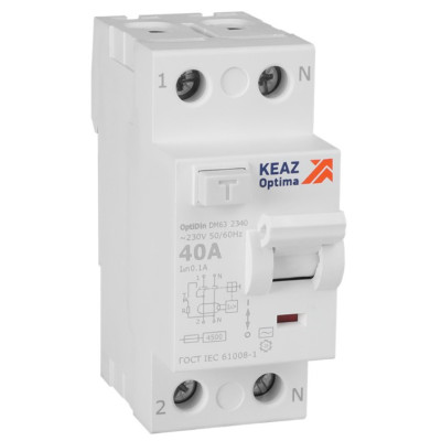 Выключатель дифференциального тока (УЗО) КЭАЗ OptiDin DM63-2340-AC-4,5-УХЛ4 без защиты от сверхтоков 2П 40А 100мА AС 4,5кА