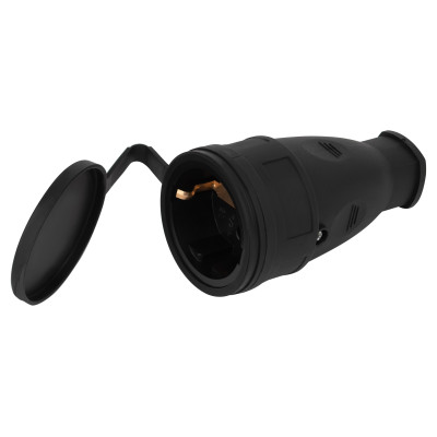 Розетка ЭРА RX10-B-IP44 16А IP44 прямая с заземлением каучук черная
