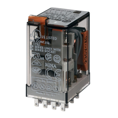 Промежуточное реле Finder с 4ПК 7А (~24В AC) блок.кнопка проверки + механический индикатор