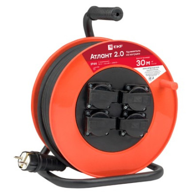 Удлинитель на катушке EKF PROxima Атлант 2.0 4 гнезда 30м с заземлением КГ 3*1,5 16А 3,5кВт IP44